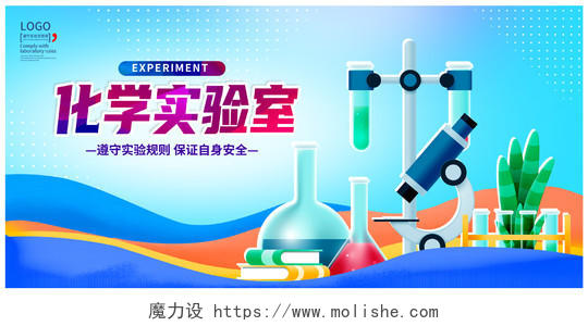 蓝色时尚化学实验室宣传展板设计